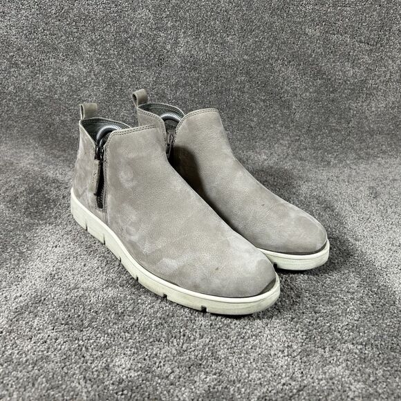 Ecco Bella Gray Nubuck Leather Side Zip Biker Ankle Bootie Women's Sz 41 - Picture 2 of 11